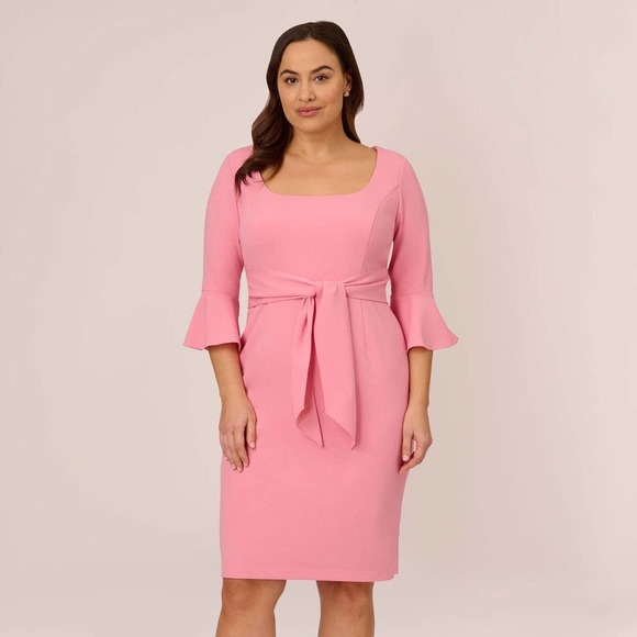 Adrianna Papell Dresses & Skirts - Adrianna Papell Stretch Knit Crepe Tie-Front Midi Sheath Dress in Faded Rose